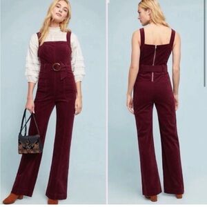 Anthropologie Pilcro and the Letterpress maroon velvet jumpsuit. NWT. Size 6
